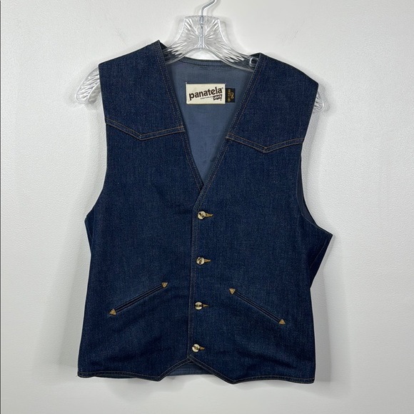 Vintage VTG Panatele Levi's Dark Blue Denim Western Style Vest - Picture 1 of 5